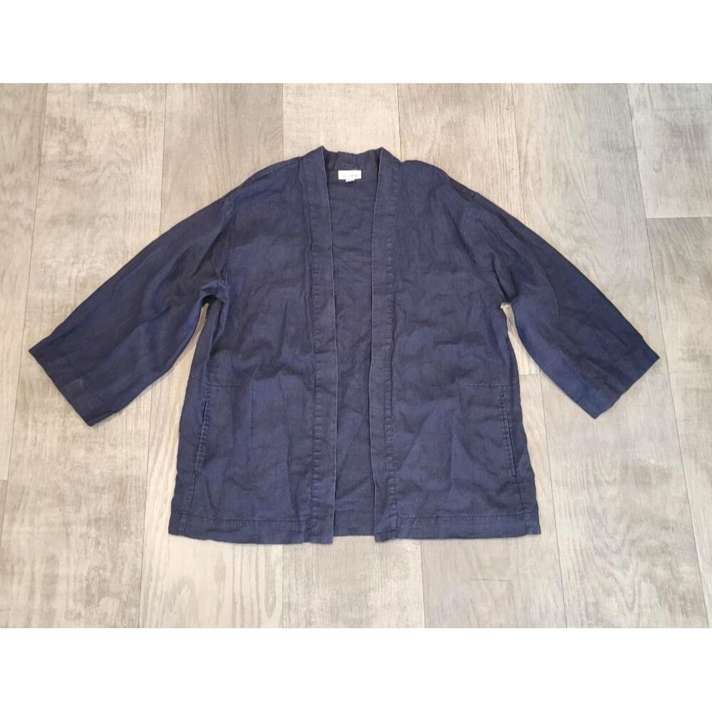 PureJill J. Jill 100% Linen Open Front Cardigan Size M Blue Pockets Lagonlook